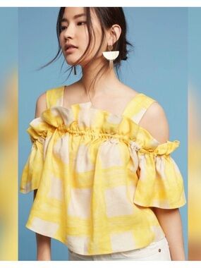 Anthropologie WHiT yellow gingham top